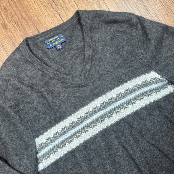 Club Room Other - Club‎ Room Cashmere Sweater Mens XXL Gray V-Neck Fair Isle Stripe Pullover READ